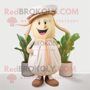 Tan Radish mascot costume character dressed with a Culottes and Hairpins