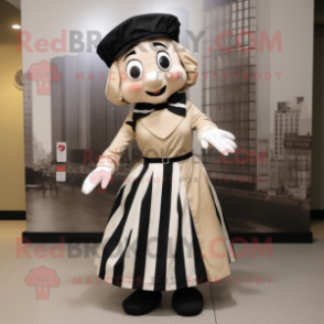 Tan Mime mascot costume character dressed with a A-Line Skirt and Scarf clips