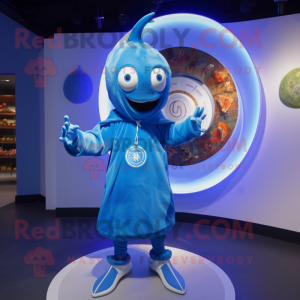 Blue Plate Spinner mascot costume character dressed with a Hoodie and Keychains