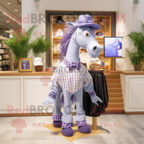 Lavender Horse mascot costume character dressed with a Bermuda Shorts and Ties