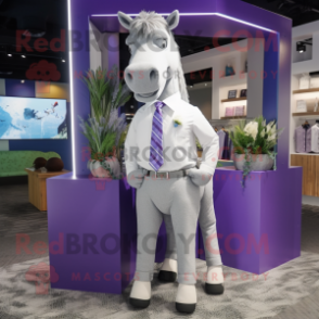 Lavender Horse mascot costume character dressed with a Bermuda Shorts and Ties