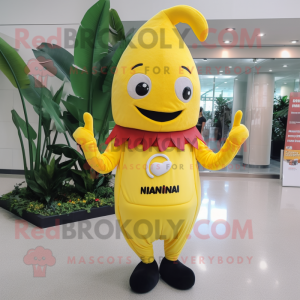 nan Banana mascot costume character dressed with a Mini Dress and Beanies