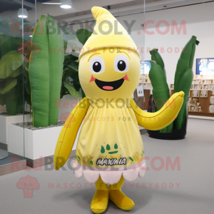 nan Banana mascot costume character dressed with a Mini Dress and Beanies