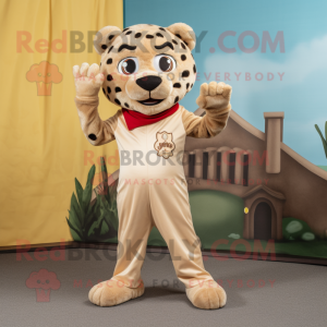 Tan Jaguar mascot costume character dressed with a Culottes and Mittens