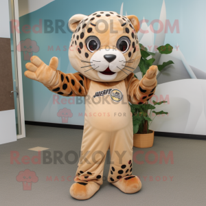 Tan Jaguar mascot costume character dressed with a Culottes and Mittens