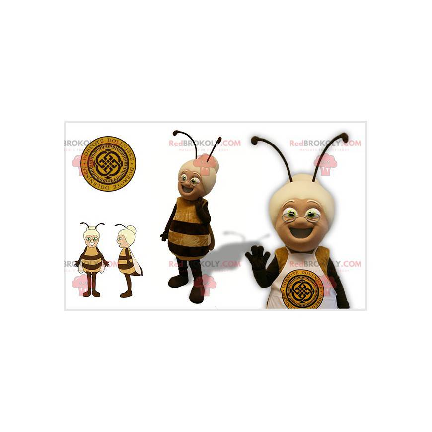 Bienenmaskottchen mit dem Kopf einer alten Dame - Redbrokoly.com