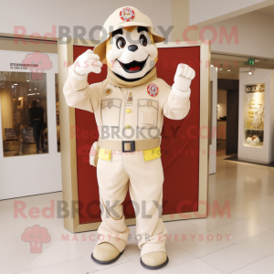 Beige Fire Fighter mascot costume character dressed with a Jumpsuit and Belts