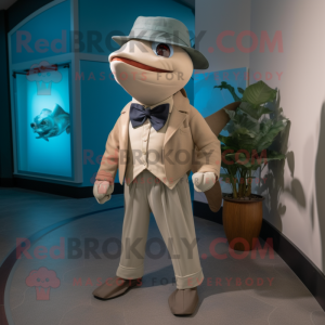 Tan Swordfish mascot costume character dressed with a Turtleneck and Bow ties