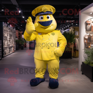 Lemon Yellow Navy Soldier mascot costume character dressed with a Joggers and Gloves