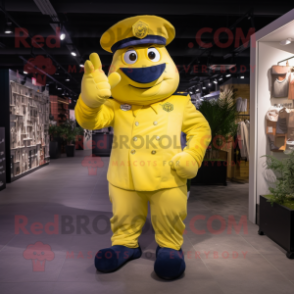 Lemon Yellow Navy Soldier mascot costume character dressed with a Joggers and Gloves