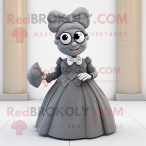 Gray Attorney mascot costume character dressed with a Ball Gown and Bow ties