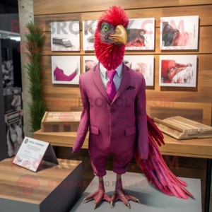 Magenta Pheasant mascot costume character dressed with a Oxford Shirt and Pocket squares