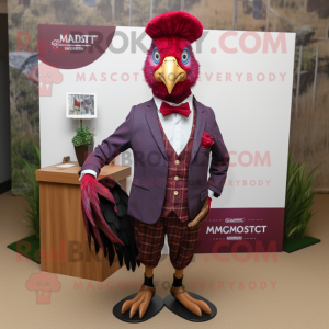 Magenta Pheasant mascot costume character dressed with a Oxford Shirt and Pocket squares