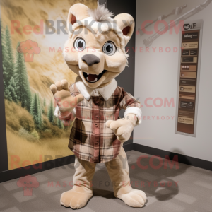 Beige Chupacabra mascot costume character dressed with a Flannel Shirt and Scarves