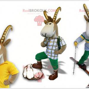 Grijze en witte gems mascotte met grote hoorns - Redbrokoly.com