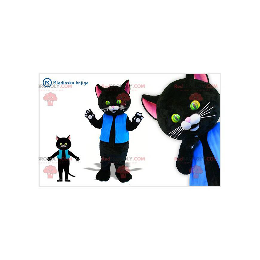 Giant black cat mascot with beautiful green and yellow eyes -