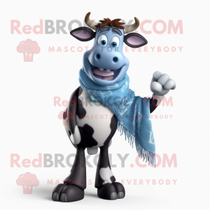 Black Guernsey Cow mascot costume character dressed with a Boyfriend Jeans and Scarves