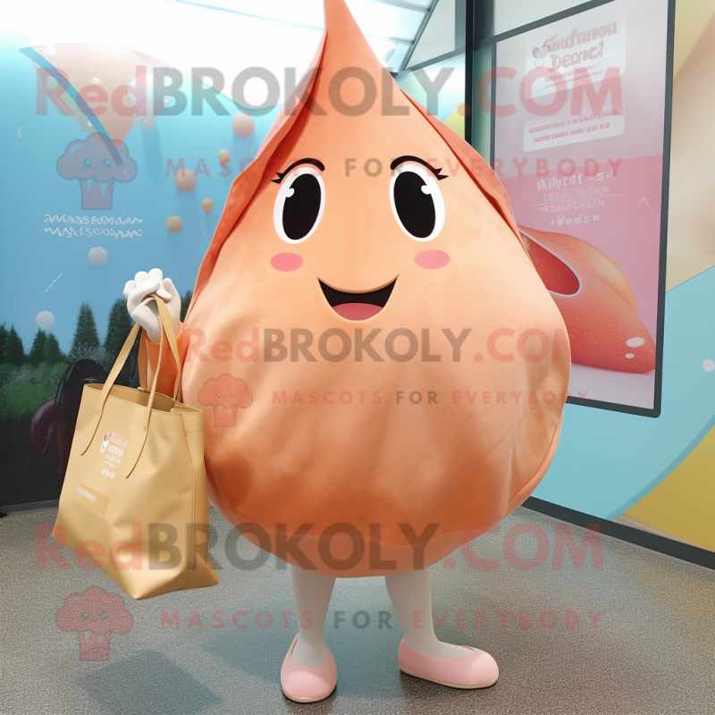 Peach Stingray mascot costume character dressed with a Mini Dress and Tote bags Peach Stingray mascot costume character dressed with a Mini Dress and Tote bags