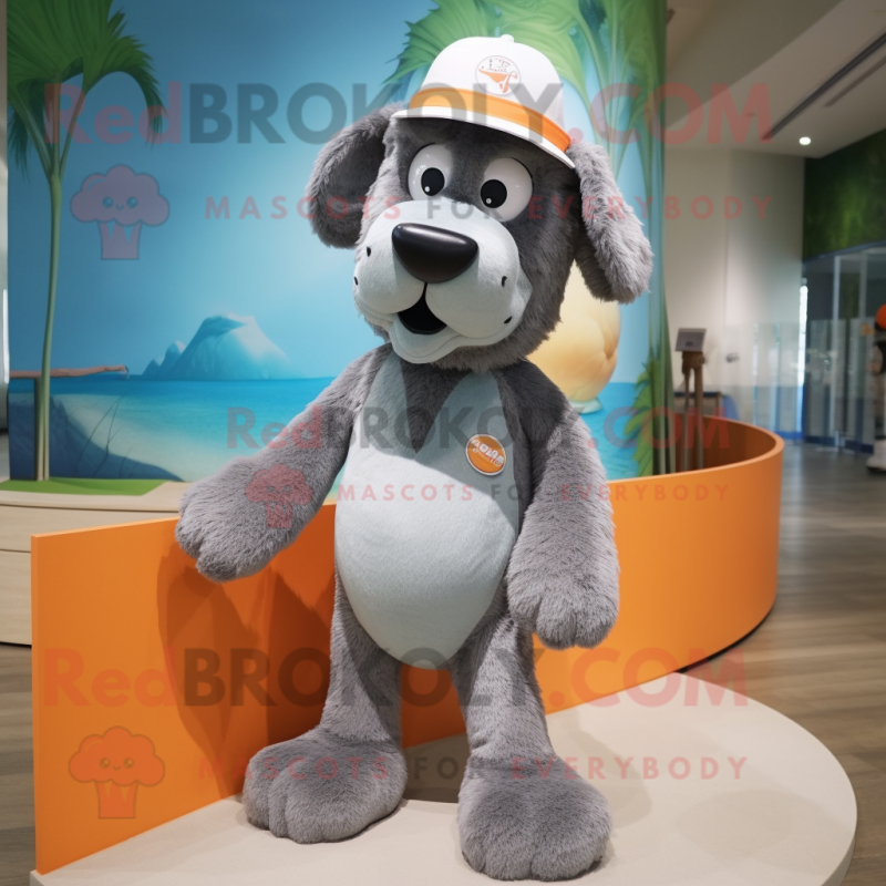 Gray Dog mascot costume character dressed with a Swimwear and Caps