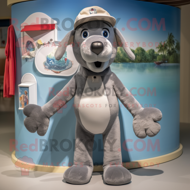 Gray Dog mascot costume character dressed with a Swimwear and Caps