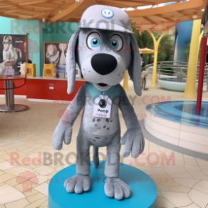 Gray Dog mascot costume character dressed with a Swimwear and Caps