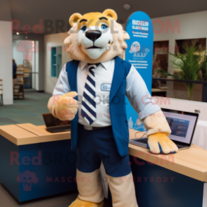 Blue Saber-Toothed Tiger mascot costume character dressed with a Oxford Shirt and Ties