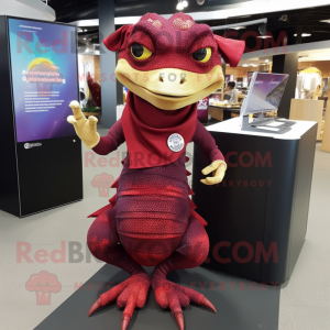 Maroon Geckos mascot costume character dressed with a Wrap Skirt and Hair clips