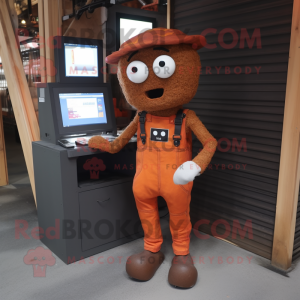 Rust Computer mascot costume character dressed with a Dungarees and Keychains