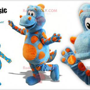 Mascota dinosaurio gigante azul y naranja - Redbrokoly.com