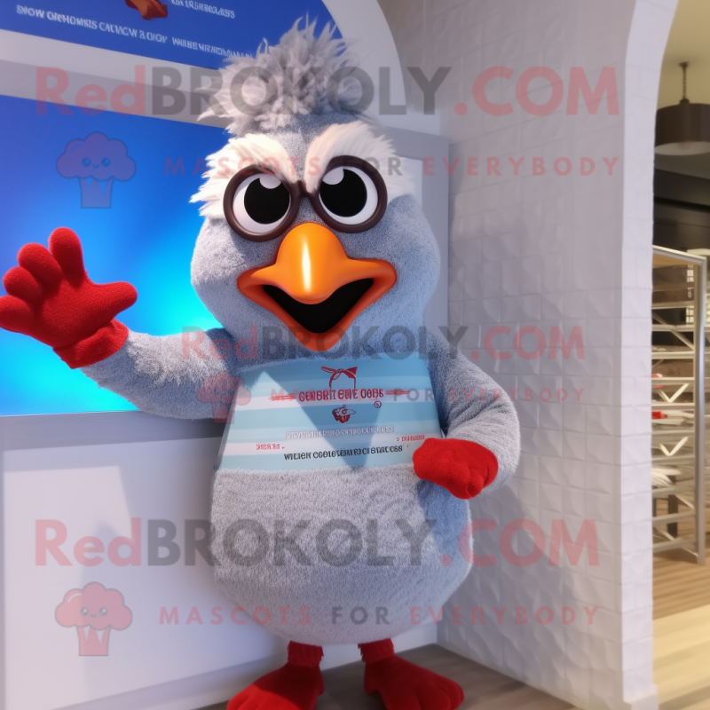 Silver Chicken Parmesan mascot costume character dressed with a Swimwear and Gloves Silver Chicken Parmesan mascot costume character dressed with a Swimwear and Gloves