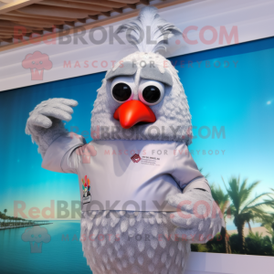 Silver Chicken Parmesan mascot costume character dressed with a Swimwear and Gloves