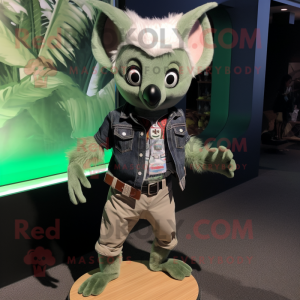 Green Aye-Aye mascot costume character dressed with a Jeans and Belts