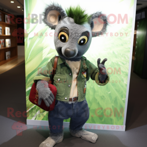 Green Aye-Aye mascot costume character dressed with a Jeans and Belts