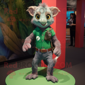 Green Aye-Aye mascot costume character dressed with a Jeans and Belts