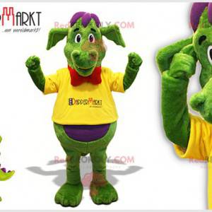 Mascotte drago verde e viola con un farfallino - Redbrokoly.com