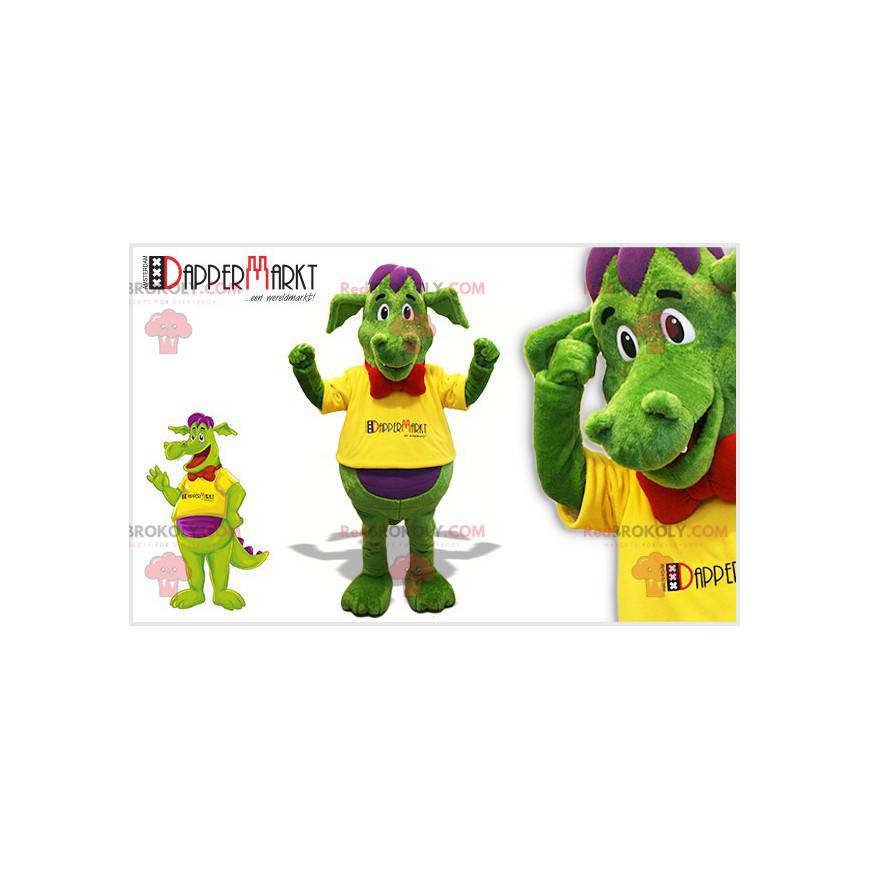 Mascotte drago verde e viola con un farfallino - Redbrokoly.com Mascotte drago verde e viola con un farfallino - Redbrokoly.com