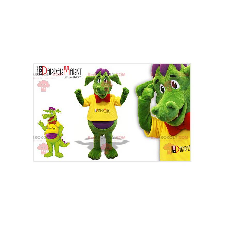 Mascotte drago verde e viola con un farfallino - Redbrokoly.com