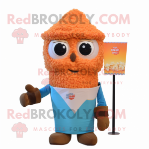 Rust Pop Corn mascot costume character dressed with a Swimwear and Scarves