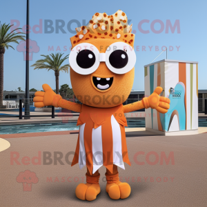 Rust Pop Corn mascot costume character dressed with a Swimwear and Scarves