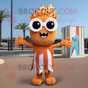 Rust Pop Corn mascot costume character dressed with a Swimwear and Scarves