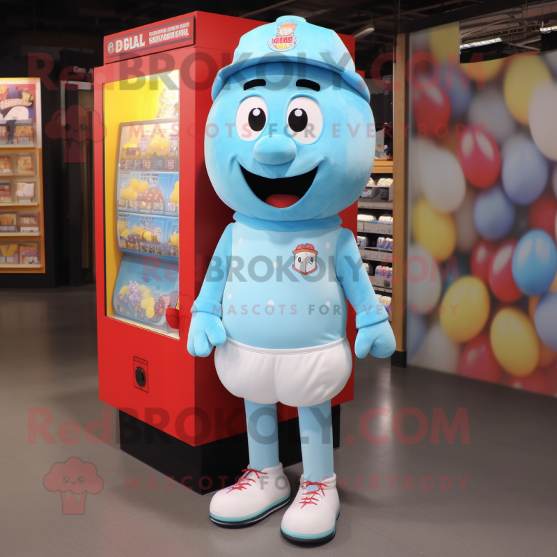 Sky Blue Gumball Machine mascot costume character dressed with a Cargo Shorts and Anklets Sky Blue Gumball Machine mascot costume character dressed with a Cargo Shorts and Anklets