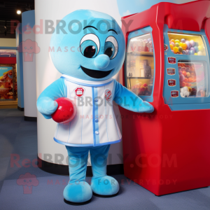 Sky Blue Gumball Machine mascot costume character dressed with a Cargo Shorts and Anklets