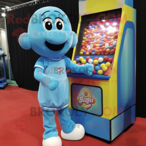 Sky Blue Gumball Machine mascot costume character dressed with a Cargo Shorts and Anklets