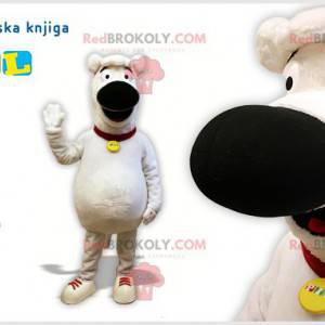 Mascote cachorrinho branco e preto gordo e fofo - Redbrokoly.com