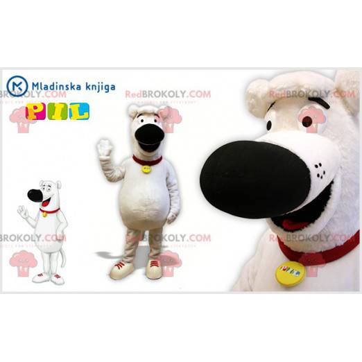 Baculatý a roztomilý bílý a černý pes maskot - Redbrokoly.com