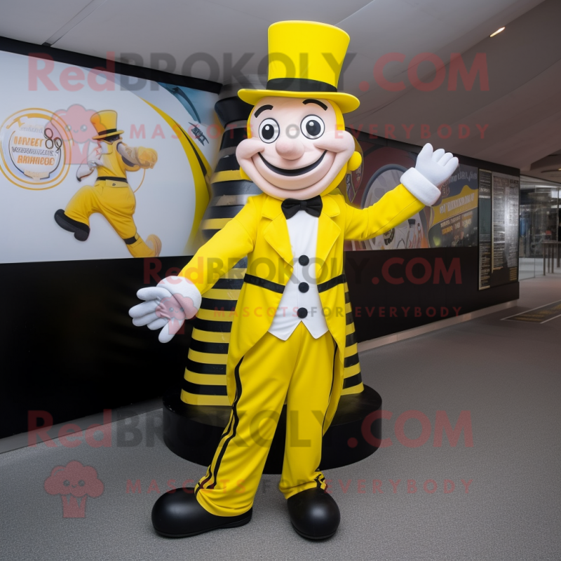 Yellow Mime mascot costume character dressed with a Waistcoat and Caps