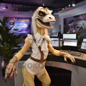 Cream Utahraptor maskot...