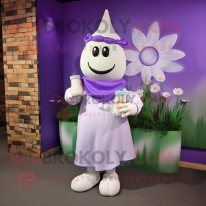 Lavender Bottle Of Milk mascot costume character dressed with a Playsuit and Scarves