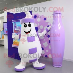 Lavender Bottle Of Milk mascot costume character dressed with a Playsuit and Scarves