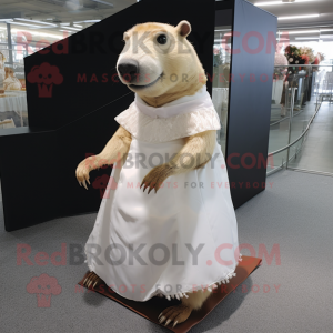 Cream Capybara mascot costume character dressed with a Wedding Dress and Foot pads
